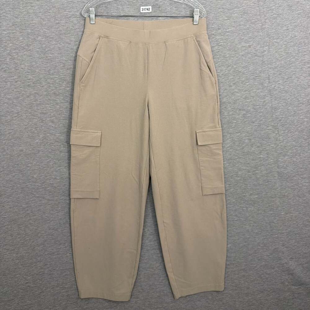 Eileen Fisher Womens Medium Beige Viscose Stretch High Rise Barrel Cargo Pants